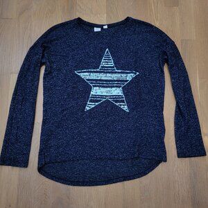 Gap Kids Girls XL Top Navy Blue Long Sleeve Pullover Shirt Sparkly Blue Star